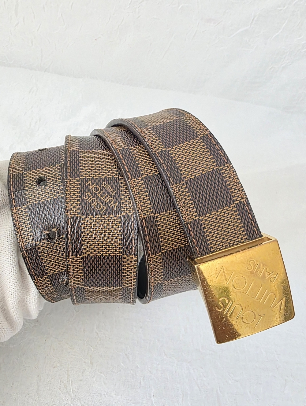 Auth Louis Vuitton Damier Ebene Leather Belt